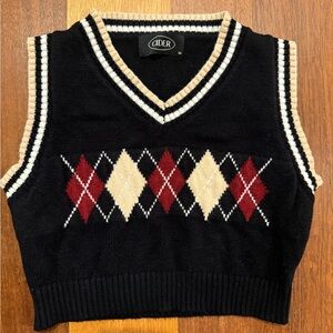 Knit Argyle Plaid Cropped Vest